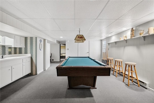 566 Ridgeview Rd, East Huntingdon, PA 15666 - recreation room featuring carpet, billiards table, wallpapered walls, and a drop ceiling