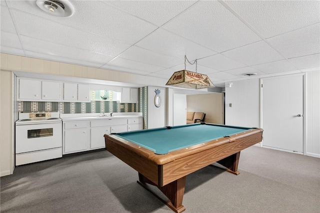 566 Ridgeview Rd, East Huntingdon, PA 15666 - recreation room with a drop ceiling, dark colored carpet, and billiards table