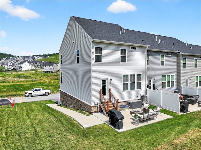 124 Rivulet Pl, Jackson Twp, PA 16063 - back of property featuring entry steps, a residential view, a patio, and an outdoor hangout area