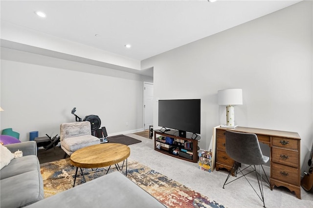 124 Rivulet Pl, Jackson Twp, PA 16063 - living room with light carpet, recessed lighting, and a desk
