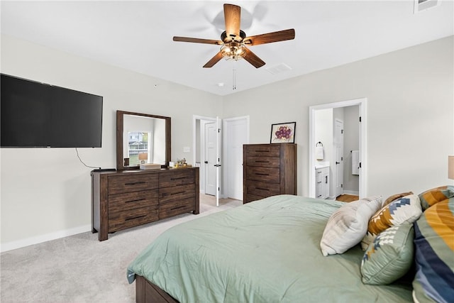 124 Rivulet Pl, Jackson Twp, PA 16063 - bedroom featuring light carpet, ceiling fan, and connected bathroom