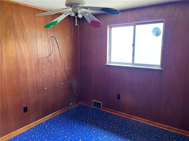212 Shaffer Ave, Elizabeth Twp/Boro, PA 15037 - spare room featuring ceiling fan, wood walls, and carpet floors