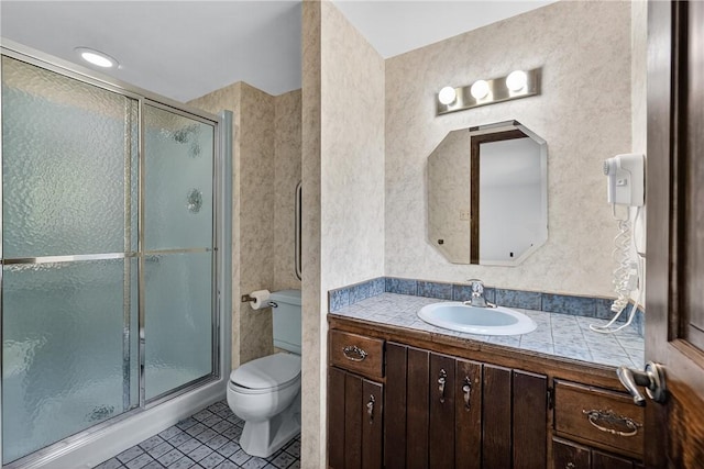 102 Barnwood Ln, Ross Twp, PA 15237 - bathroom with a shower stall, vanity, and tile patterned floors