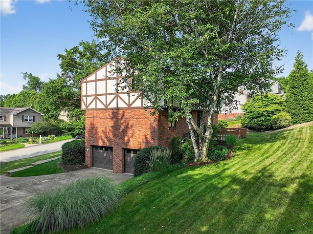 102 Barnwood Ln, Ross Twp, PA 15237 - view of home's exterior with brick siding, a garage, concrete driveway, and a lawn