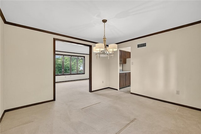 102 Barnwood Ln, Ross Twp, PA 15237 - unfurnished room with a chandelier, light colored carpet, and crown molding
