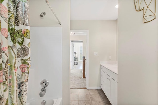 109 Overbrook Dr, Cranberry Twp, PA 16066 - bathroom featuring shower / bath combo with shower curtain, vanity, and tile patterned flooring