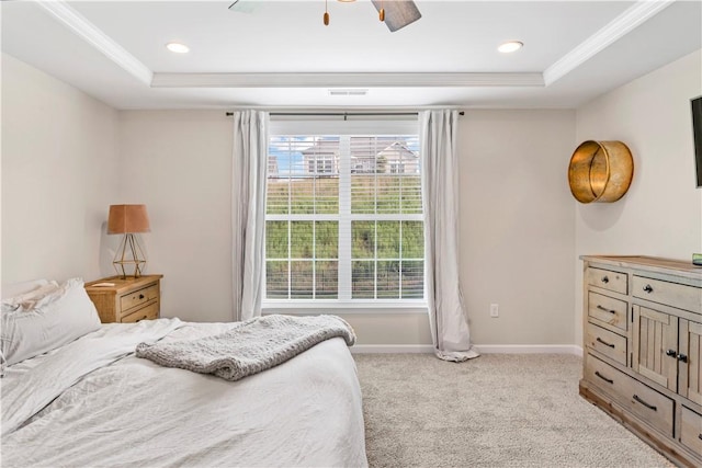 109 Overbrook Dr, Cranberry Twp, PA 16066 - bedroom featuring a raised ceiling, ornamental molding, light colored carpet, ceiling fan, and recessed lighting