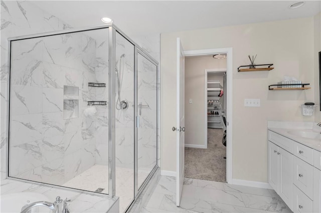 109 Overbrook Dr, Cranberry Twp, PA 16066 - full bath featuring a marble finish shower, vanity, marble finish flooring, a walk in closet, and recessed lighting