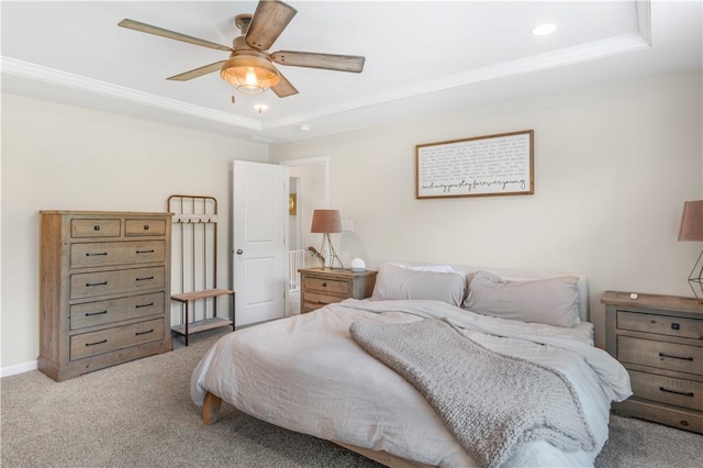 109 Overbrook Dr, Cranberry Twp, PA 16066 - bedroom featuring a raised ceiling, carpet, recessed lighting, ornamental molding, and a ceiling fan