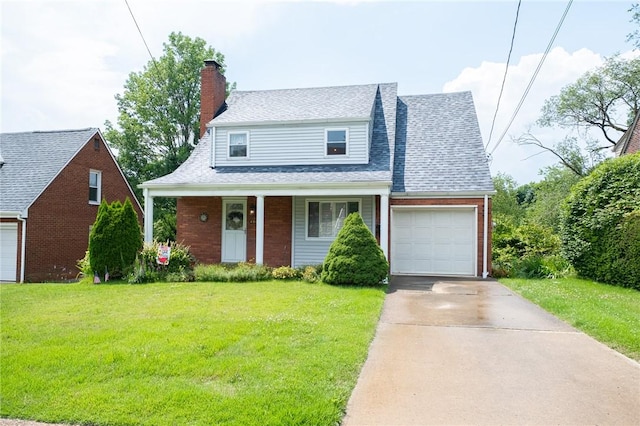 4800 W Brierly Dr, West Mifflin, PA 15122 - view of front of property with an attached garage, driveway, a front lawn, a chimney, and covered porch