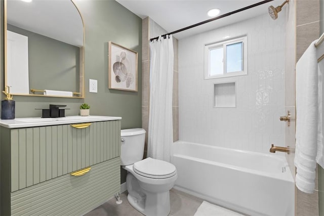 1610 Duffield St, Morningside, PA 15206 - bathroom with shower / tub combo, vanity, recessed lighting, and tile patterned flooring