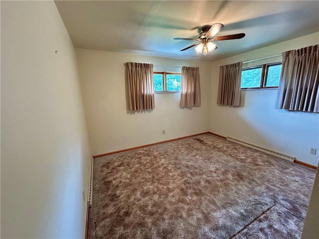 130 Overlook Dr, Brighton Twp, PA 15009 - carpeted spare room featuring a baseboard radiator and ceiling fan