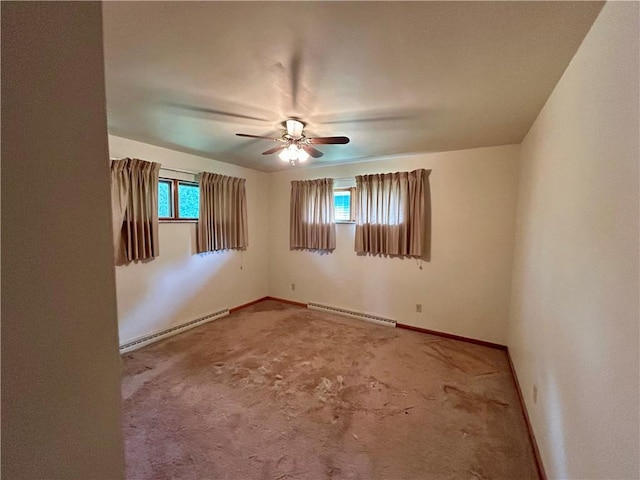 130 Overlook Dr, Brighton Twp, PA 15009 - spare room with a baseboard radiator, carpet flooring, a ceiling fan, and healthy amount of natural light