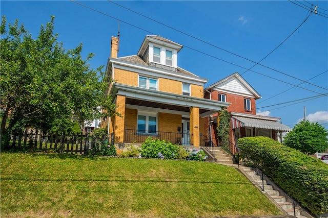 2102 Vodeli St, Beechview, PA 15216 - traditional style home featuring brick siding, a porch, and a chimney