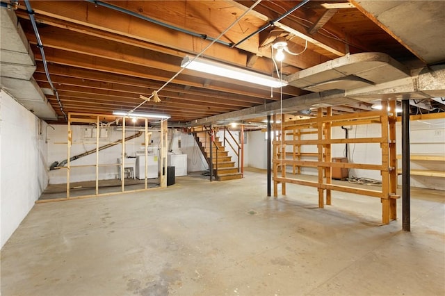 1837 Stoystown, Somerset Twp, PA 15541 - unfinished basement with stairway and washing machine and dryer