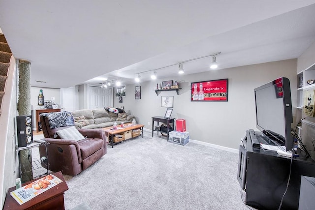 5215 Caste Dr, Whitehall, PA 15236 - carpeted living room with track lighting and stairway