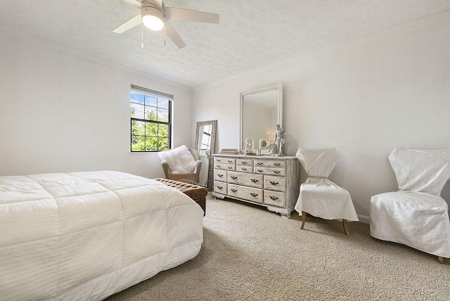 1115 Valleyview Dr, Cecil, PA 15055 - bedroom featuring ornamental molding, light carpet, a textured ceiling, and ceiling fan