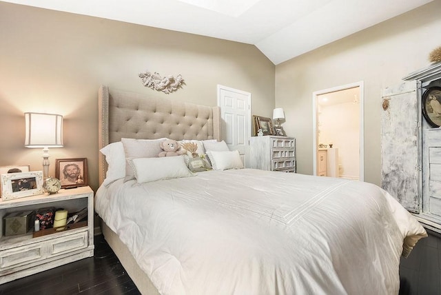 1115 Valleyview Dr, Cecil, PA 15055 - bedroom with dark wood-style floors, lofted ceiling, and ensuite bath