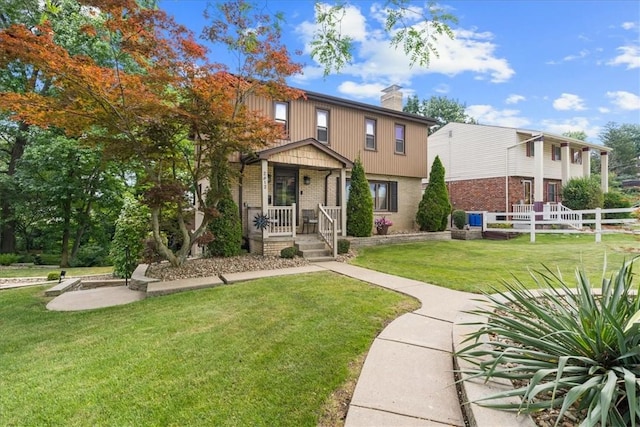2912 Vinton, Sheraden, PA 15204 - view of front facade featuring brick siding, a chimney, and a front lawn