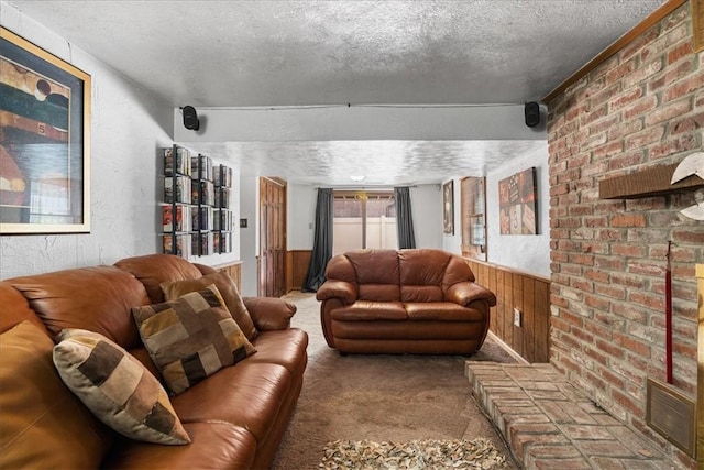 2912 Vinton, Sheraden, PA 15204 - living area with a textured ceiling, carpet, wooden walls, and wainscoting