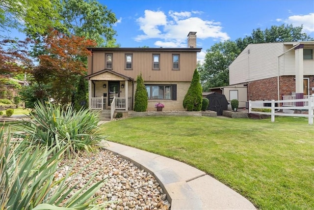 2912 Vinton, Sheraden, PA 15204 - view of front of property featuring a shed, a porch, a chimney, and brick siding