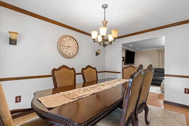 2912 Vinton, Sheraden, PA 15204 - dining area featuring light wood-type flooring, a chandelier, crown molding, and recessed lighting