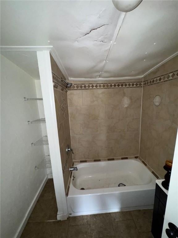 5015 Walnut St, Versailles Boro, PA 15132 - bathroom with shower / tub combination, crown molding, and tile patterned flooring