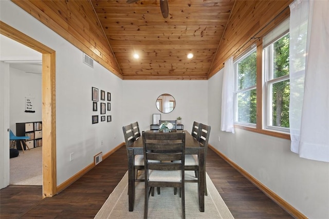 108 Republic Ave, Indiana Twp, PA 15051 - dining room featuring wooden ceiling, vaulted ceiling, dark wood-type flooring, and recessed lighting