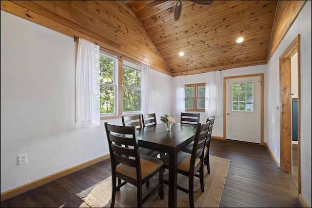 108 Republic Ave, Indiana Twp, PA 15051 - dining room with vaulted ceiling, wooden ceiling, a ceiling fan, recessed lighting, and dark wood-style floors