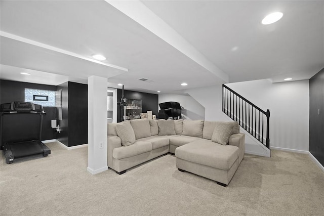 108 Republic Ave, Indiana Twp, PA 15051 - living room with carpet flooring, stairway, and recessed lighting