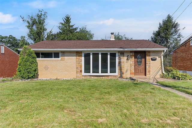 242 Millport Rd, West Mifflin, PA 15122 - view of front of property featuring a front lawn, a chimney, stone siding, and brick siding