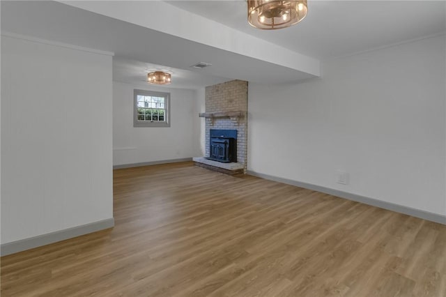 231 W Shaffer Rd, Center Twp, PA 15001 - unfurnished living room featuring a fireplace and light wood-type flooring