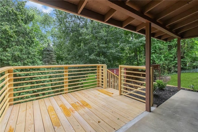 231 W Shaffer Rd, Center Twp, PA 15001 - wooden terrace featuring view of wooded area