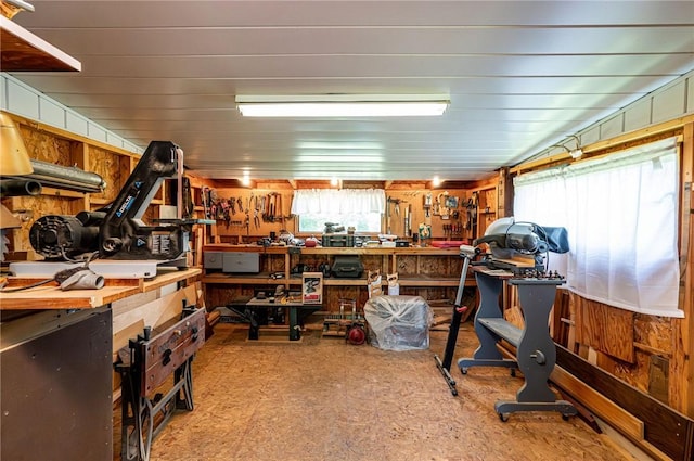 1515 George St, Unity Twp, PA 15650 - basement with a workshop area, healthy amount of natural light, and wooden walls