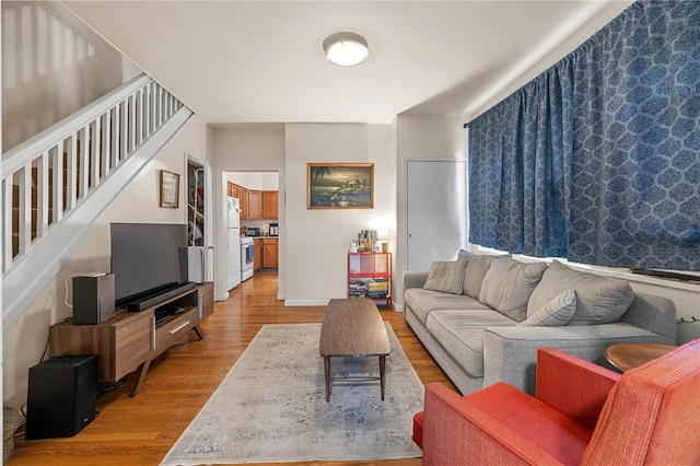 316 Kaercher St, Greenfield, PA 15207 - living area with light wood finished floors and stairs