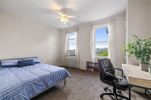 316 Kaercher St, Greenfield, PA 15207 - bedroom with radiator, a desk, carpet floors, and ceiling fan