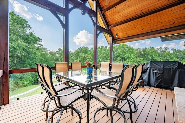 2780 Ipnar Rd, North Huntingdon, PA 15642 - wooden terrace with outdoor dining area, area for grilling, and view of scattered trees