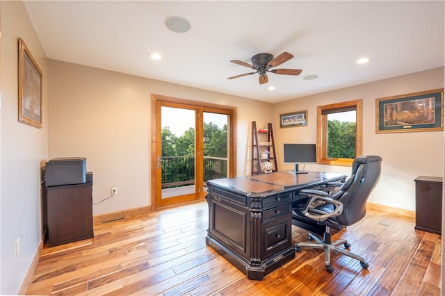 2780 Ipnar Rd, North Huntingdon, PA 15642 - office featuring light wood-type flooring, plenty of natural light, ceiling fan, and recessed lighting