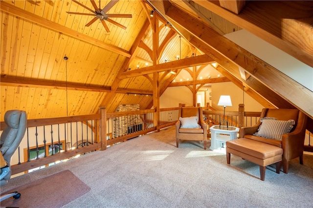 2780 Ipnar Rd, North Huntingdon, PA 15642 - living area with ceiling fan, wooden ceiling, and carpet floors