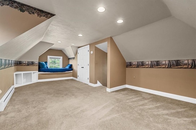 224 Bronx Ave, West View, PA 15229 - bonus room with carpet floors, lofted ceiling, a baseboard radiator, and recessed lighting