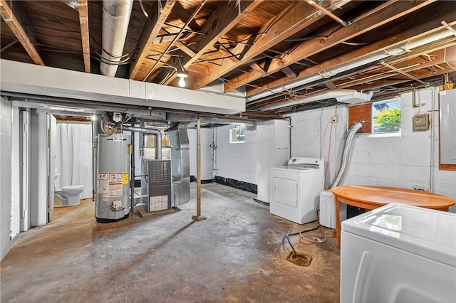 1605 Maratta Rd, Hopewell Twp, PA 15001 - basement with water heater, heating unit, washing machine and clothes dryer, and electric panel