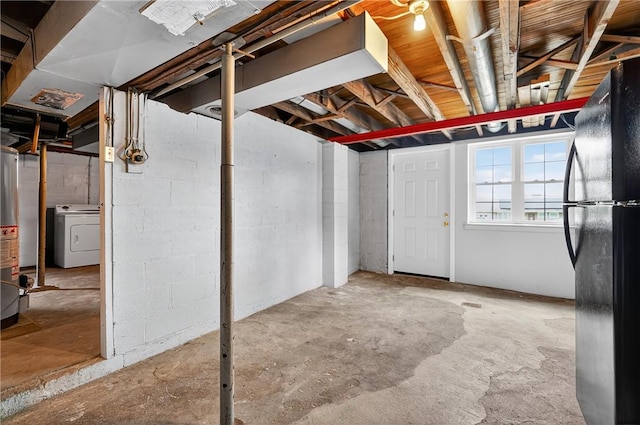 1605 Maratta Rd, Hopewell Twp, PA 15001 - basement featuring washer / dryer and freestanding refrigerator