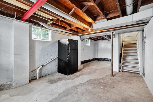 1605 Maratta Rd, Hopewell Twp, PA 15001 - basement featuring stairway and freestanding refrigerator