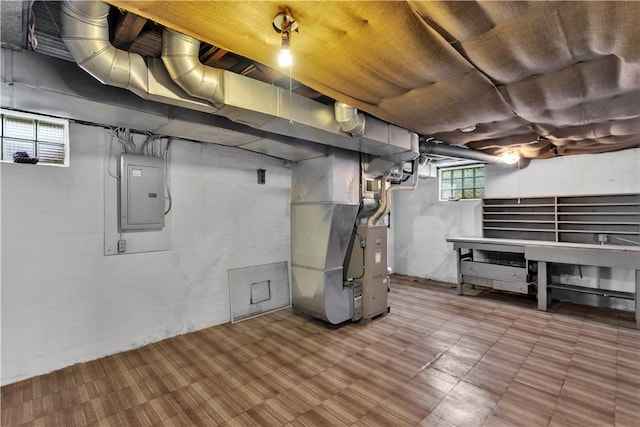 1255 Park Pl, Beaver, PA 15009 - basement featuring electric panel, heating unit, and tile patterned floors