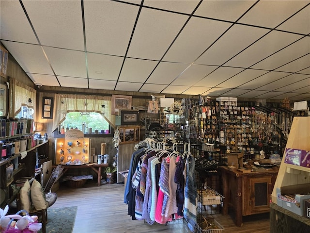 2879 Winslow Hill Rd, Benezette, PA 15821 - misc room featuring a drop ceiling, wood finished floors, and wood walls