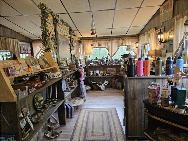2879 Winslow Hill Rd, Benezette, PA 15821 - miscellaneous room featuring a paneled ceiling, wooden walls, and wood finished floors