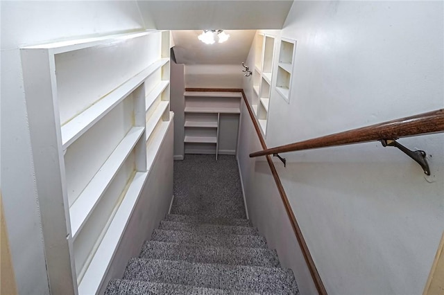 119 S Patton, Moon/Crescent Twp, PA 15108 - stairs with carpet floors and a chandelier