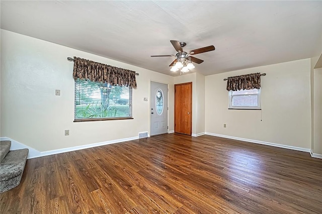 119 S Patton, Moon/Crescent Twp, PA 15108 - unfurnished living room featuring ceiling fan, wood finished floors, and stairway