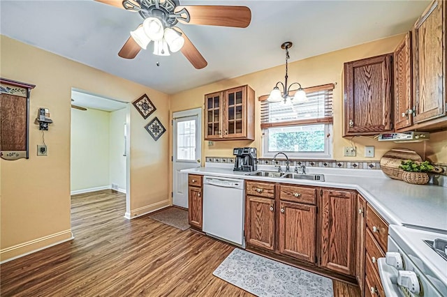 119 S Patton, Moon/Crescent Twp, PA 15108 - kitchen featuring white appliances, dark wood-style flooring, plenty of natural light, and light countertops