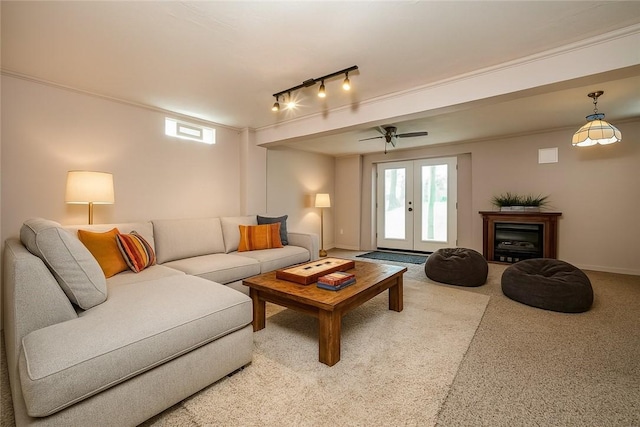 119 S Patton, Moon/Crescent Twp, PA 15108 - carpeted living area featuring plenty of natural light, track lighting, french doors, and a ceiling fan